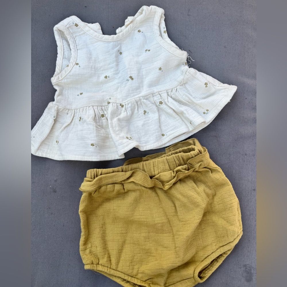 Quincy Mae Baby Two-Piece Peplum Top & Mustard Bloomers